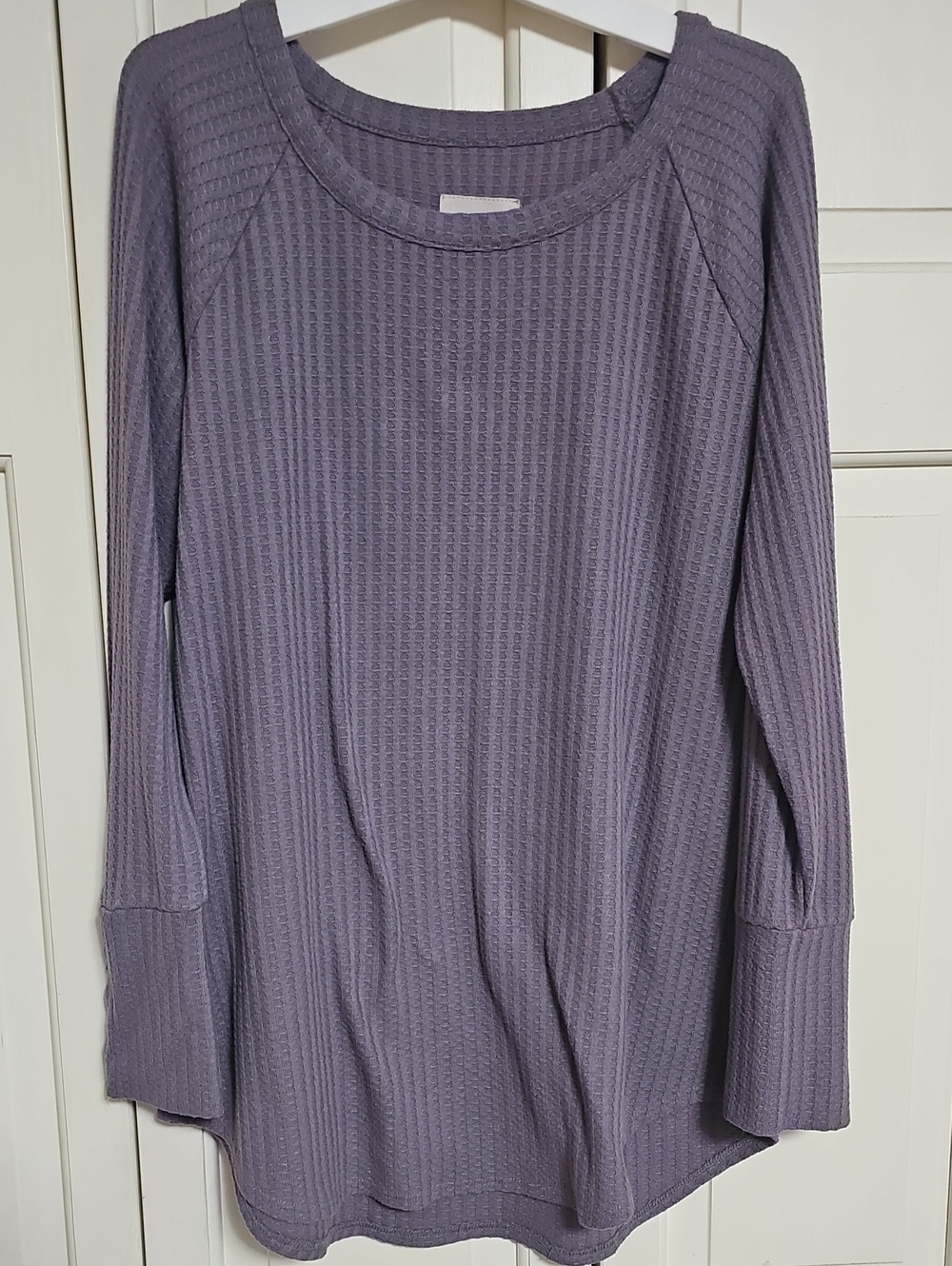 Waffle-Knit Long Sleeve Top - Dusty Lavender